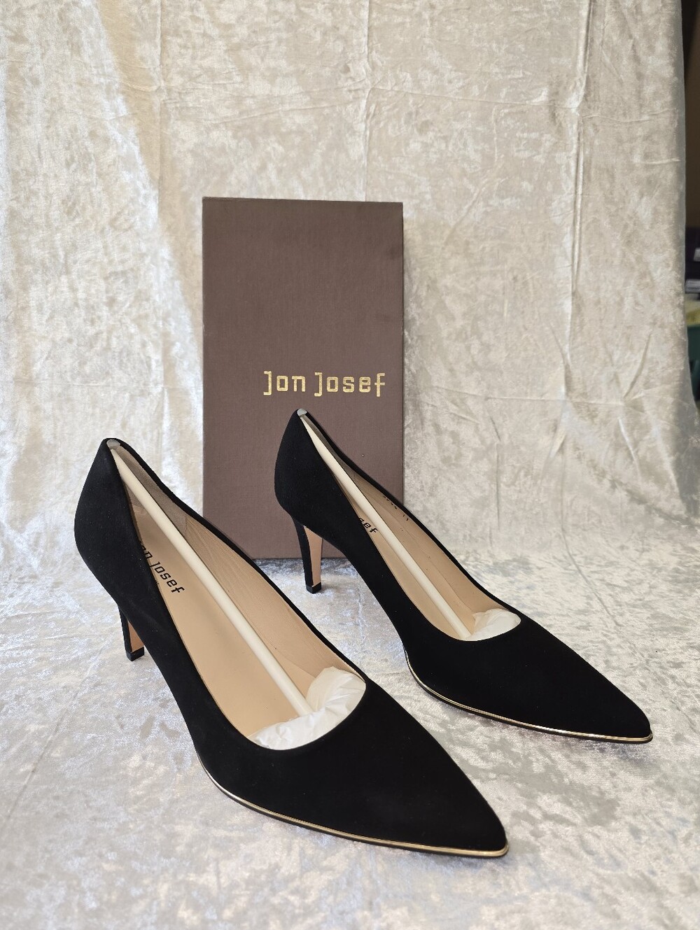 Jon Josef Shoes Phyllis V Suede Black Pointed Toe Mid Heel Pumps